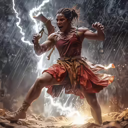 the movie character person with the hammer, fire and lightning