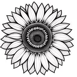 black and white sunflower drawing on a white background
