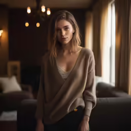 a woman stands in the dark, staring into the distance