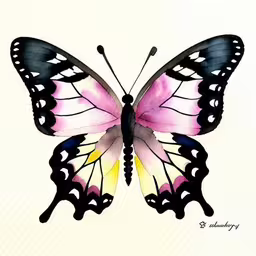 painting of a pink butterfly on white background