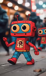 a robot on the sidewalk on a city street