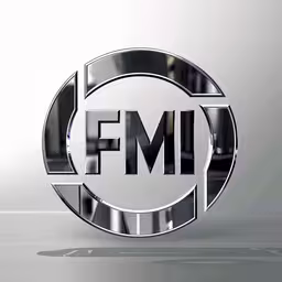 the logo for an international fashion label,the emblem for fmm with a gray background
