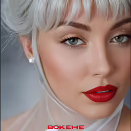 a woman with short hair and red lipstick