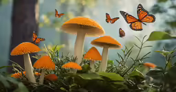 orange flowers and butterflies in the forest