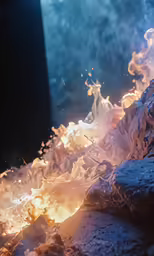 fire burns with foil on it as seen from the top