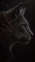 a dark, furry cat in profile with its head tilted toward the right