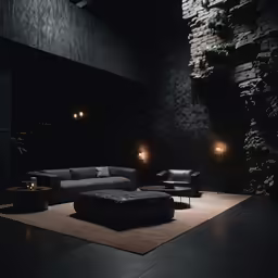 a living room with two couches and a large rug