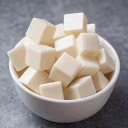 a bowl with some white sugar cubes inside of it