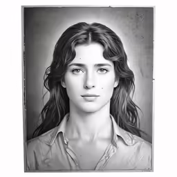 a black and white photo of a woman with bangs