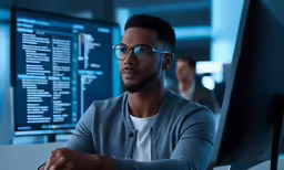 a man in glasses is staring at something