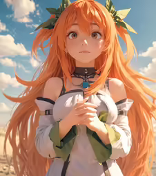 anime girl with orange hair wearing a green headband