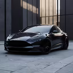 an electric sports car sitting in front of a building