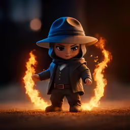 an image of a little doll on fire with hat