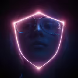 woman with dark glasses and glowing lights wearing a neon costume