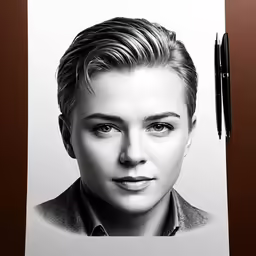 a drawing of a woman on paper with a pen
