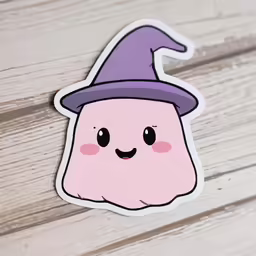 a sticker with an image of a mushroom wearing a witches hat