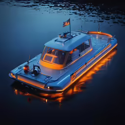 a boat in the water, lit up with lights