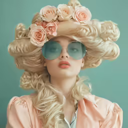 a girl with her hair in flower hats