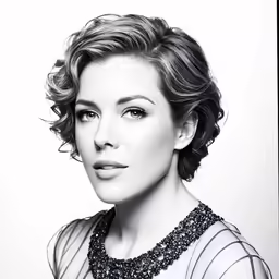 a portrait of a beautiful woman with large eyes and a dress