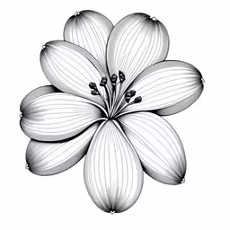 a drawing of the stem and flowers of an person,a black and white flower on a white background