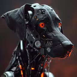 a robot dog looks like it is being used as an office or business,an image of a robot dog that looks like a cat