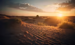 the sun is setting over some dunes in the desert