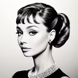 a woman in a black dress and necklace