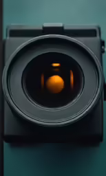 the camera lens is looking at a yellow ball