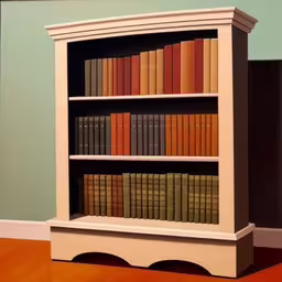 a book shelf has a long row of books,a tall book shelf that has many books on it,an empty bookcase sitting on a wooden floor,an old fashioned bookcase with many books on it,a white book shelf with many books in it
