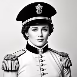 the woman is wearing uniform and has a hat