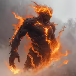 a burning monster is on fire against a background