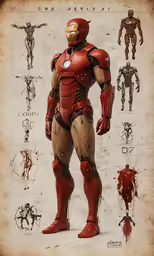 a poster with the character iron man, one half of its armor and other details