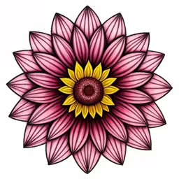 a large pink and yellow flower on a white background,a drawing of a pink flower with yellow center