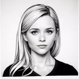 a pencil drawing of a woman in black and white