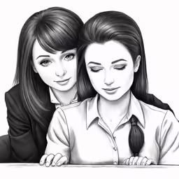 two women are looking at something on the paper
