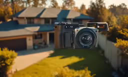 a small camera hanging off the side of a house