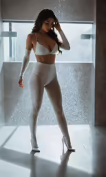 a women in white underwear posing for a photo