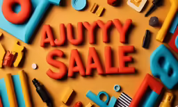 a yellow surface is covered with toy items and the words autoty sale