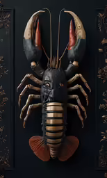 an artistic mask of a bug with red horns and spikes