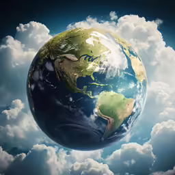 the planet in the clouds is showing an earth