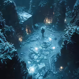 the man is walking around a tunnel filled with snow