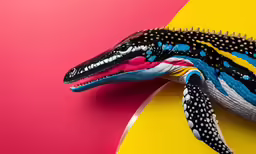 the back of a colorful object that looks like a lizard head