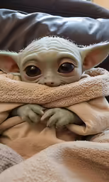 the baby yoda is wrapped in a blanket