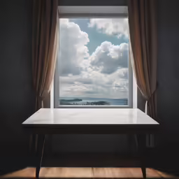 a window opened with a beautiful sky seen outside