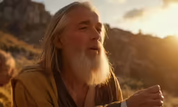 an older man is looking up to something