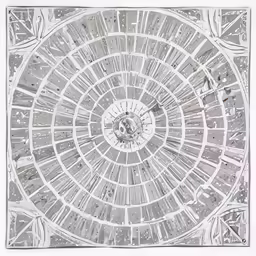 a circular painting of a city with lots of buildings