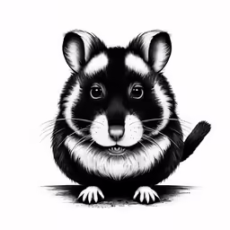 the small rat is sitting down looking into the camera