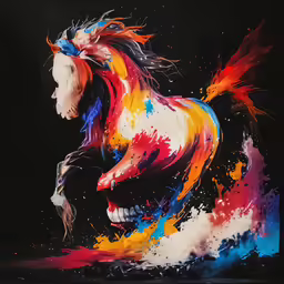 a painting of a running horse that looks like paint