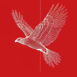 an eagle with its wings spread out in red