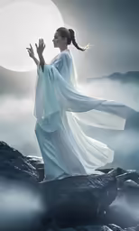 the girl is holding a frisbee on top of a rock